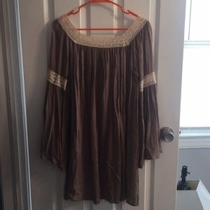 Off the shoulder long sleeve brown with lace dress